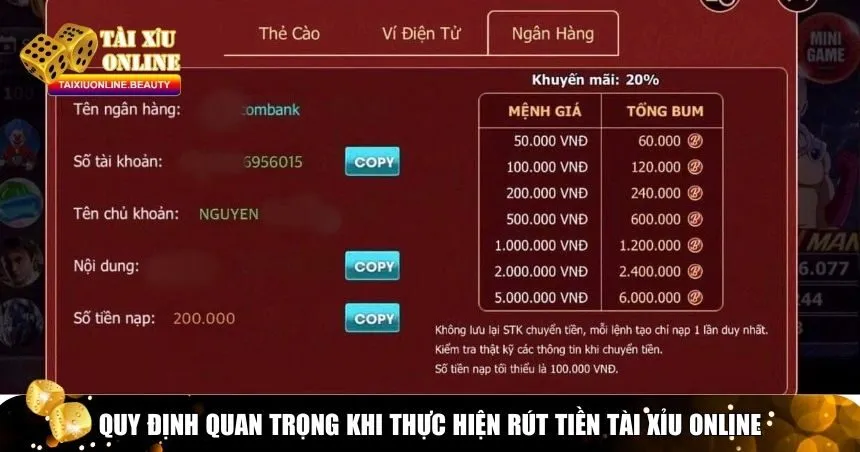 Quy định quan trọng khi thực hiện rút tiền tài xỉu online