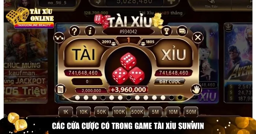 Các cửa cược có trong game tài xỉu Sunwin